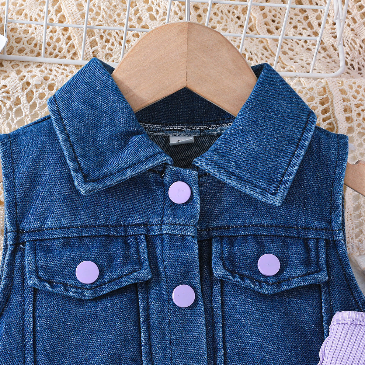 Girls Shoulder Straps Top with Skirt And Waistcoat