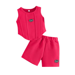 Girls Round Neck Sleeveless Top With Shorts