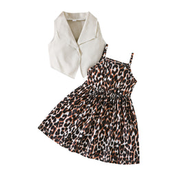 Girls Printed Sleeveless Shoulder Straps Top With Skirt