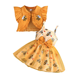 Girls Bee Printed Shoulder Straps Sleeveless Top With Skirt