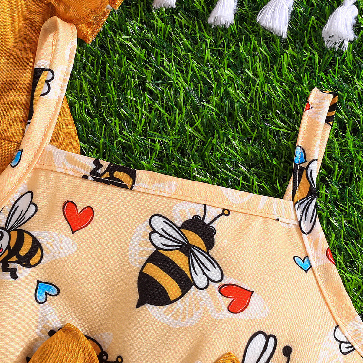 Girls Bee Printed Shoulder Straps Sleeveless Top With Skirt