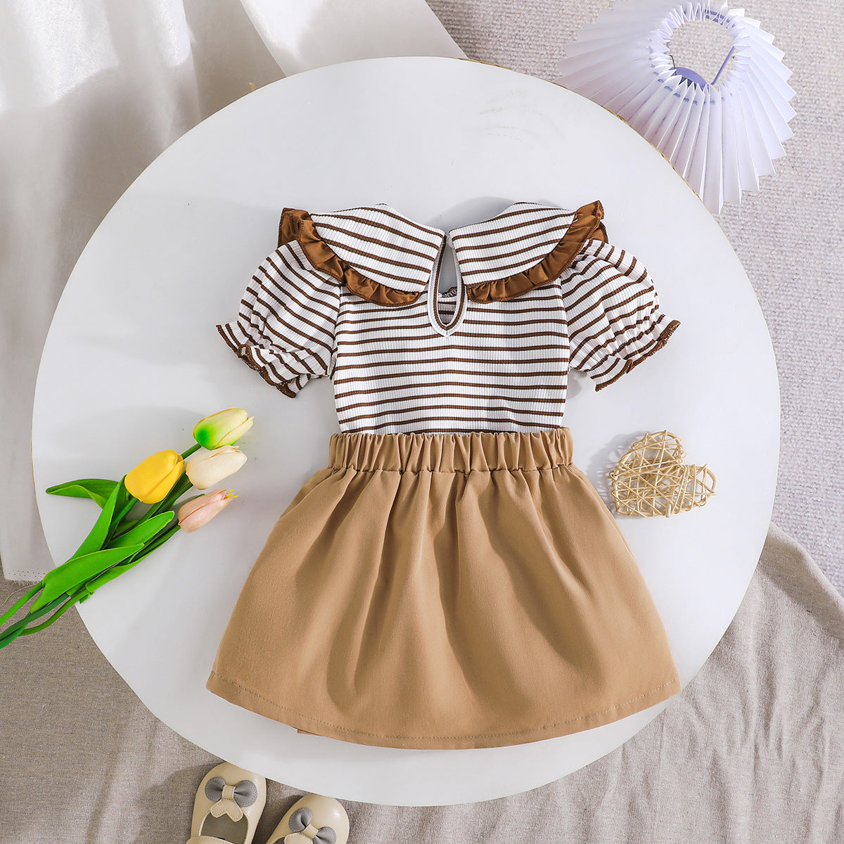 Girls Striped Top With Skirt