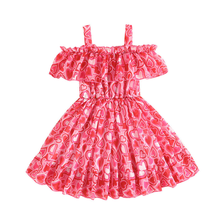 Girls Pink & White Floral Printed Layered Fit & Flare Dress