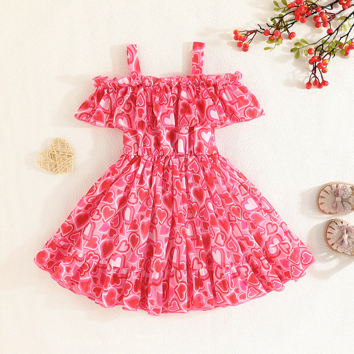 Girls Pink & White Floral Printed Layered Fit & Flare Dress