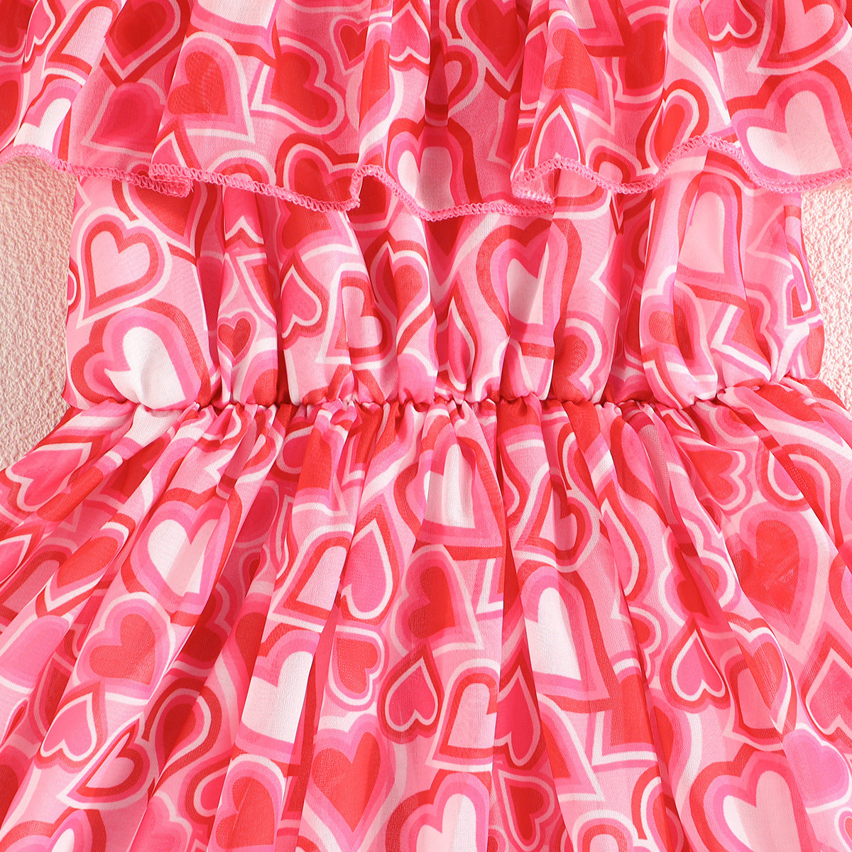 Girls Pink & White Floral Printed Layered Fit & Flare Dress