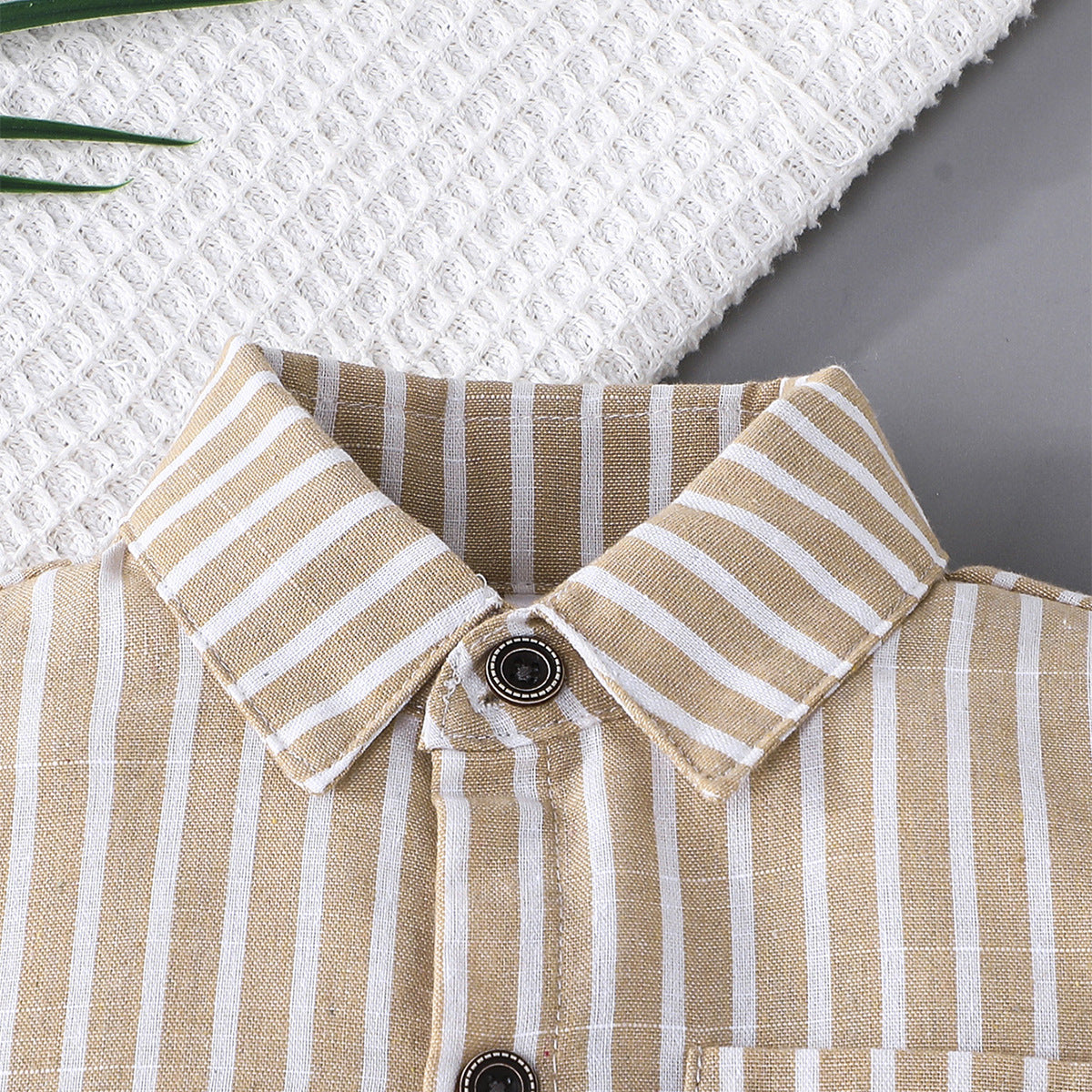 Boys Striped Short Sleeves Shirt With Shorts & Bodysuit