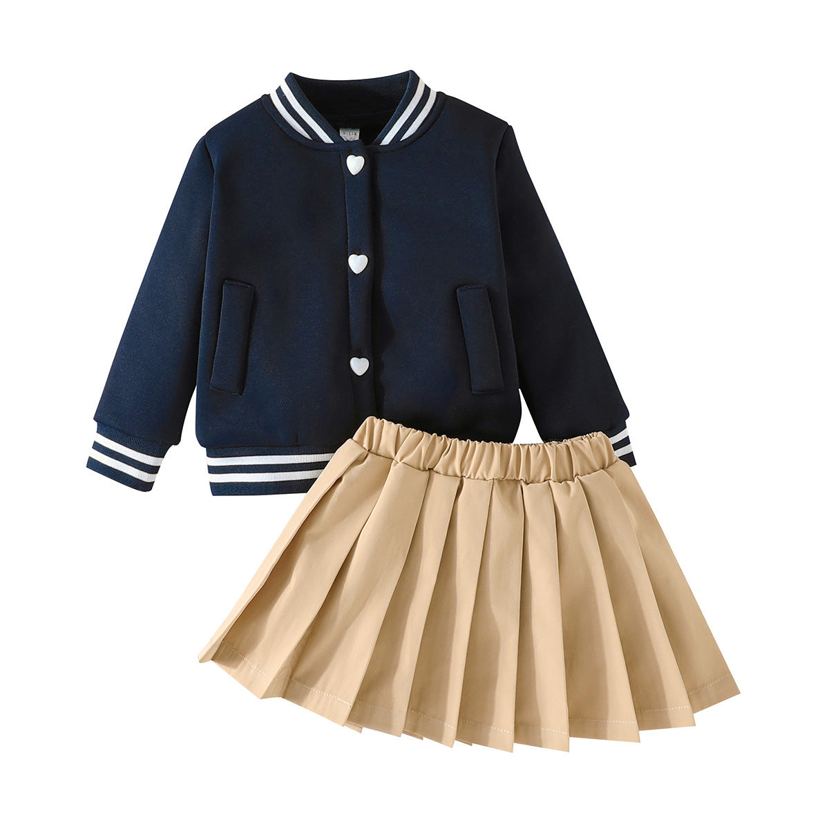 Girls Navy Blue & Cream-Coloured Shirt with Skirt
