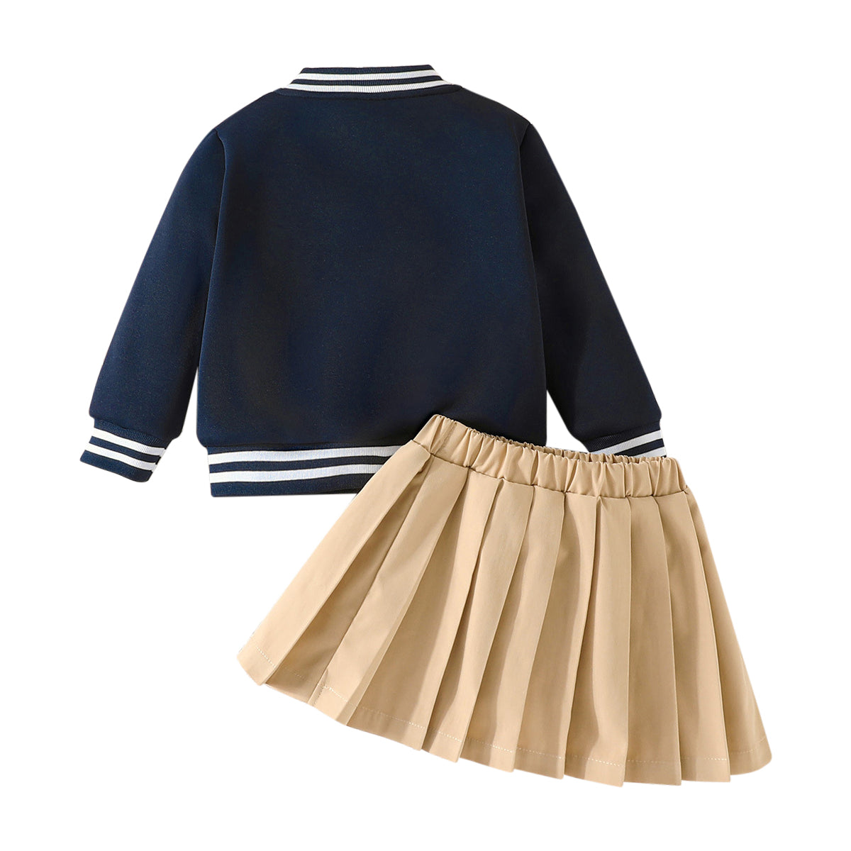 Girls Navy Blue & Cream-Coloured Shirt with Skirt