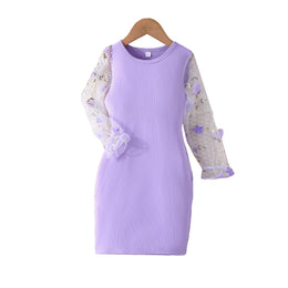 Lavender Bell Sleeves Round Neck Bodycon Dress