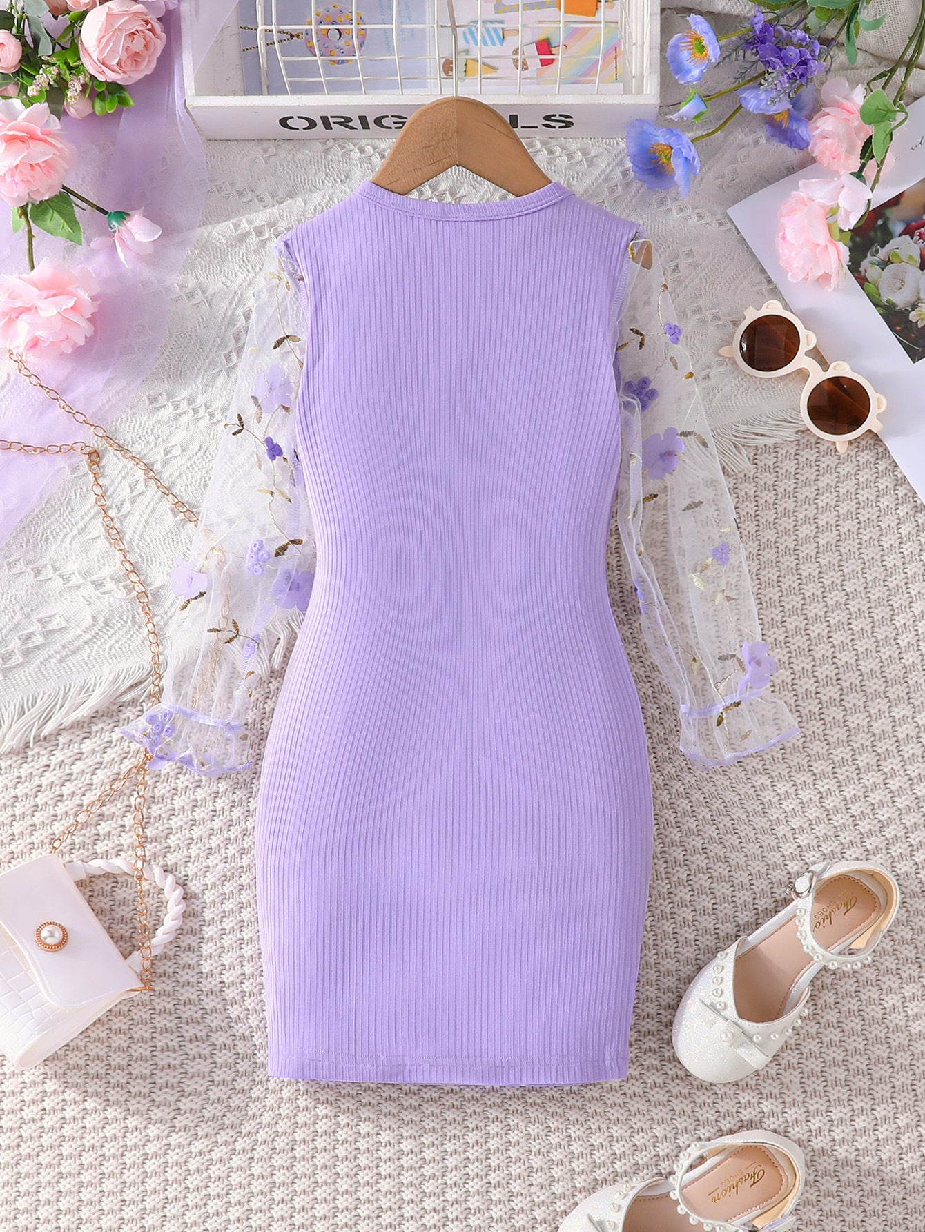 Lavender Bell Sleeves Round Neck Bodycon Dress
