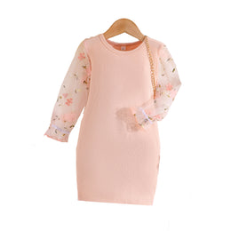 Girls Pink Ribbed Sheath Dress