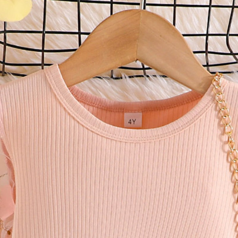 Girls Pink Ribbed Sheath Dress