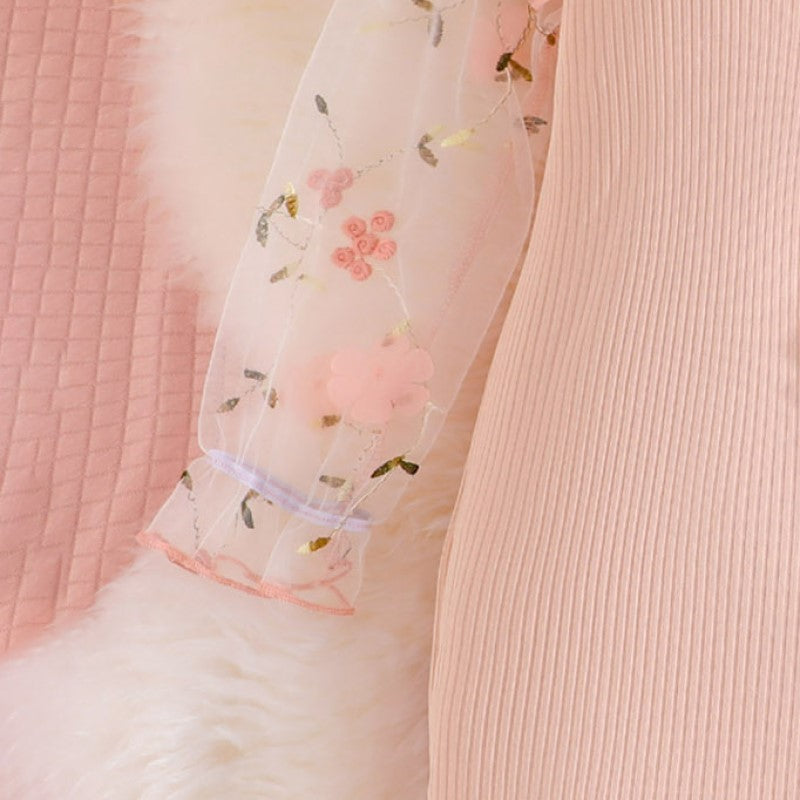 Girls Pink Ribbed Sheath Dress