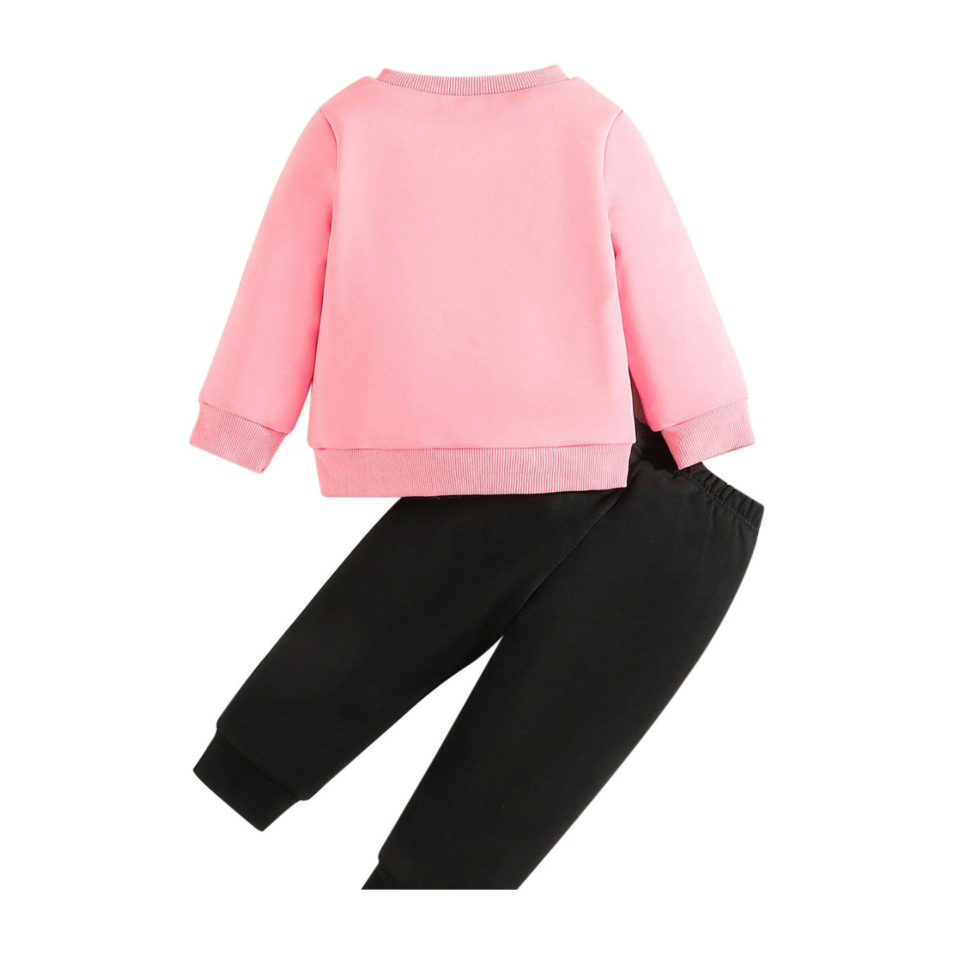 Girls Pink & Black Printed T-Shirt With Trousers