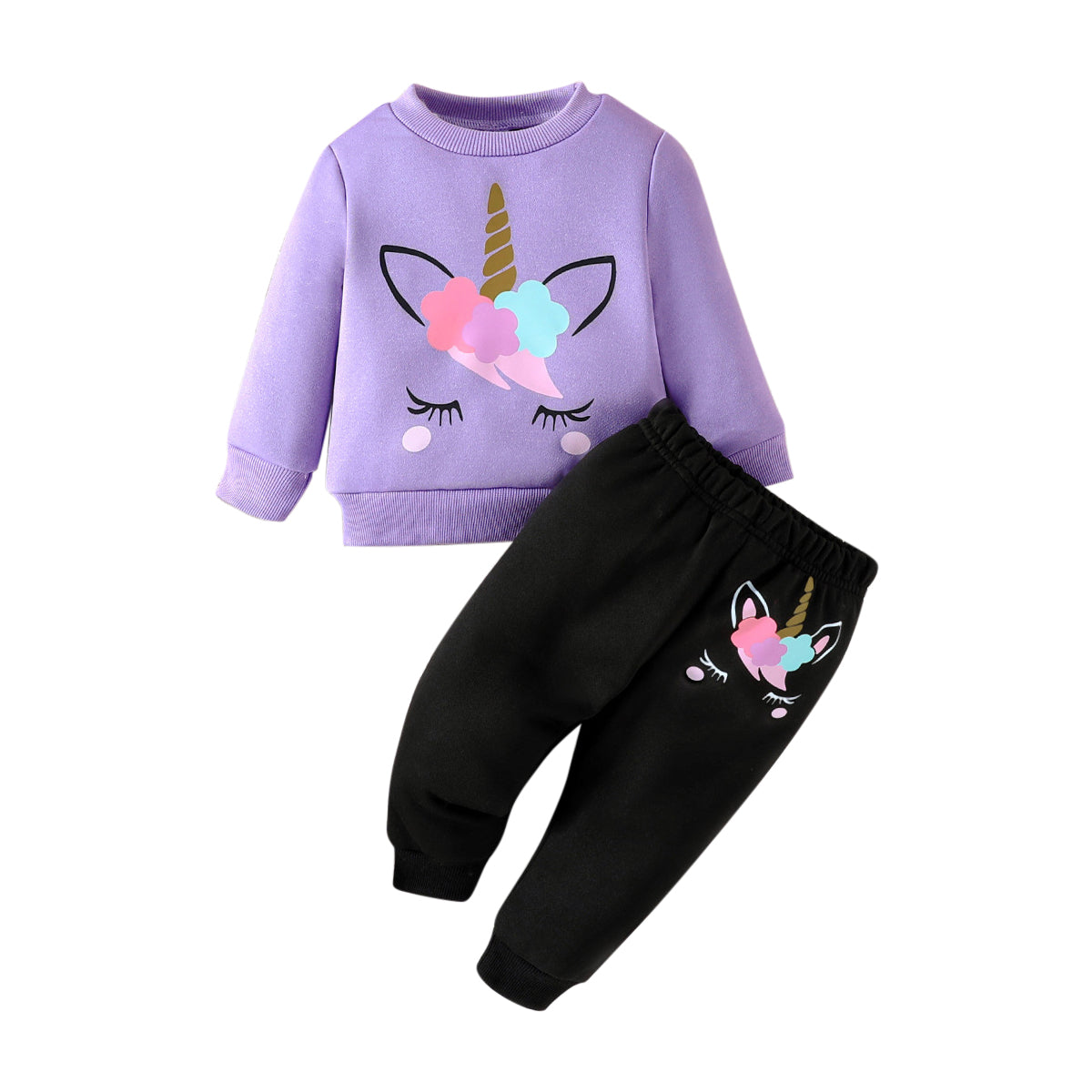 Girls Purple & Black Graphic Printed Top with Pyjamas