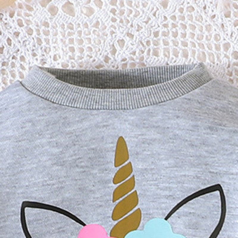 Girls Grey & Black Printed Top With Trouser