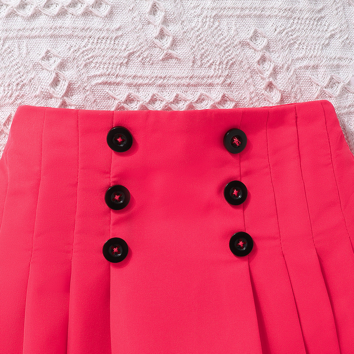 Girls Fuchsia & Black Ribbed High Neck Top with Skirt