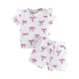 Girls Printed Round Neck Short Sleeves T-shirt With Shorts