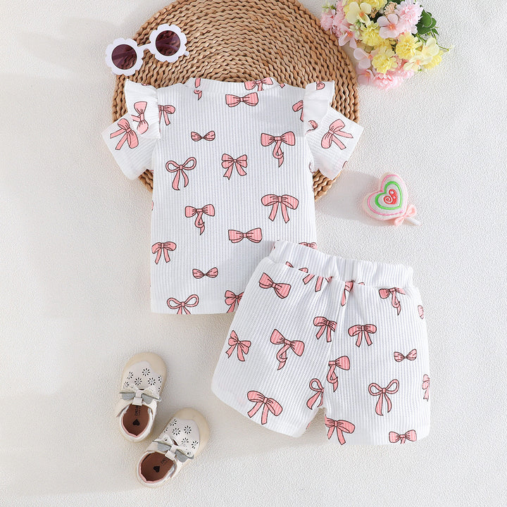 Girls Printed Round Neck Short Sleeves T-shirt With Shorts