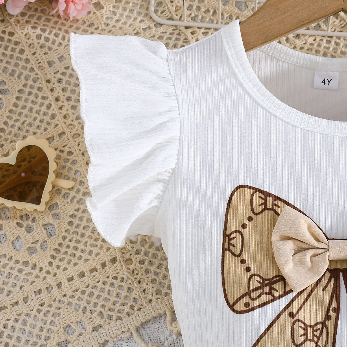 Girls Graphic Printed Round Neck Top With Skirt