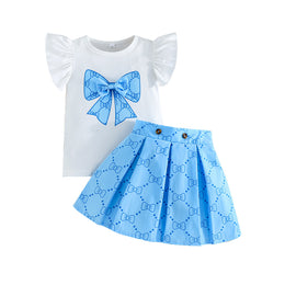 Girls Printed Top with Skirt