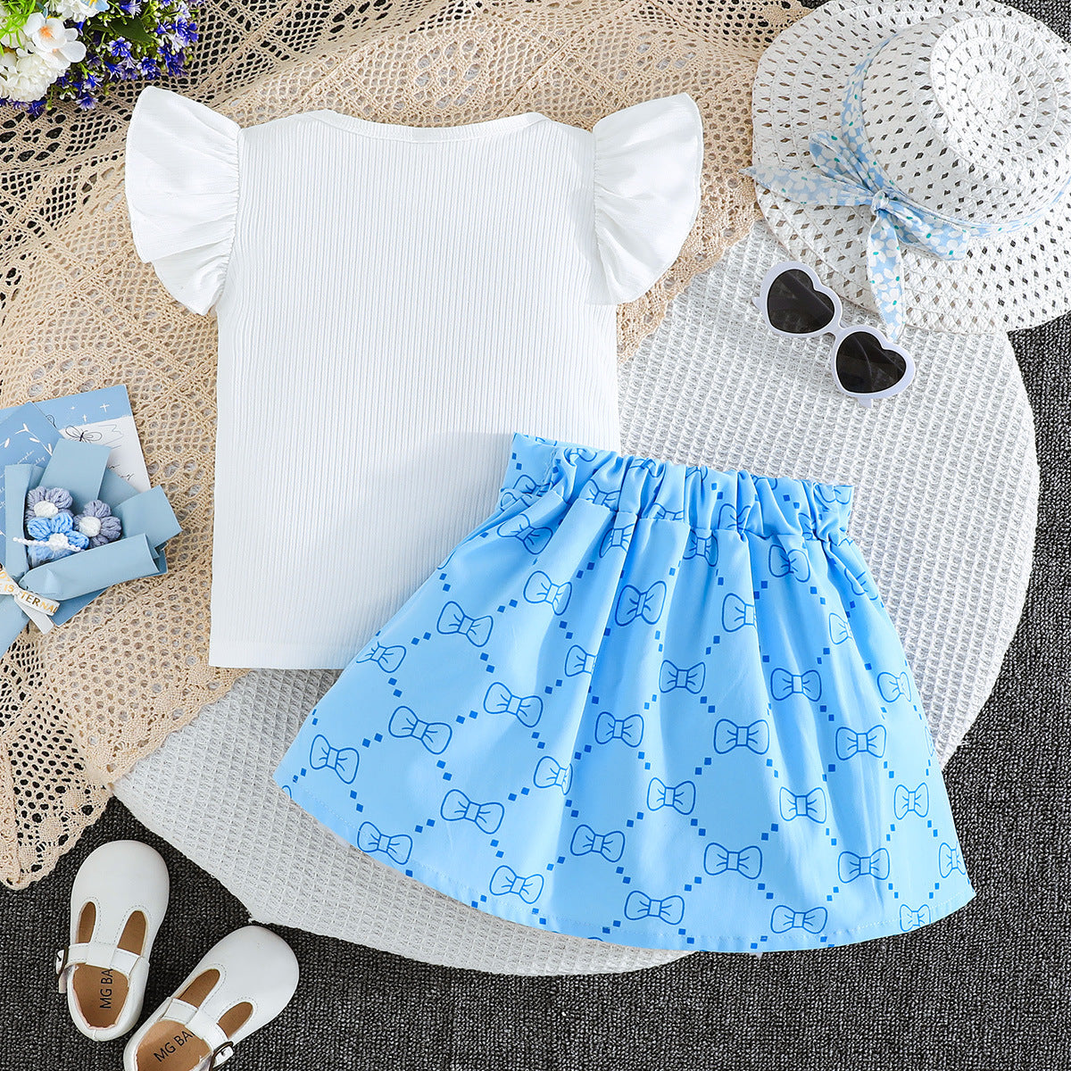 Girls Printed Top with Skirt