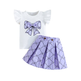 Girls Printed Top with Skirt Clothing Set