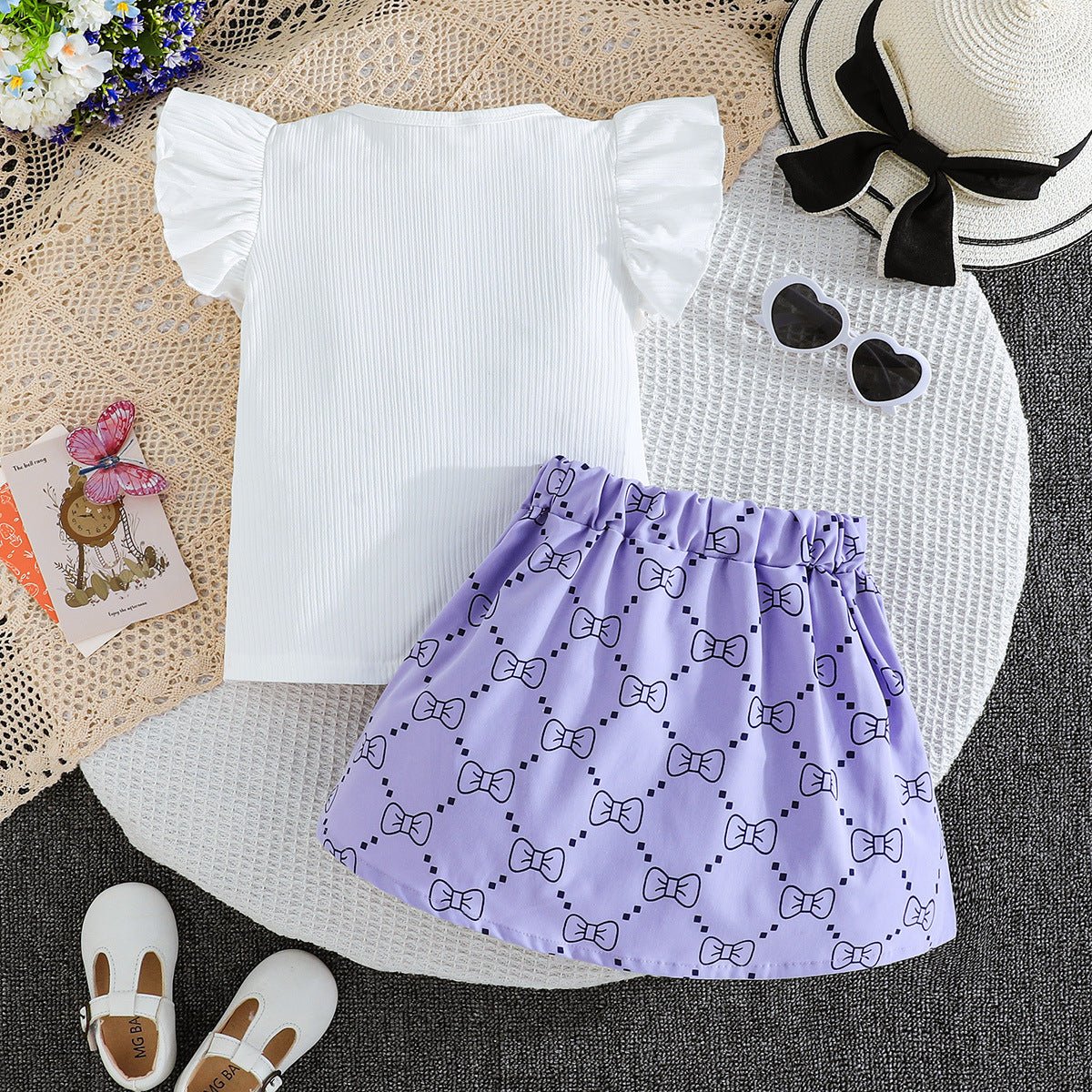 Girls Printed Top with Skirt Clothing Set