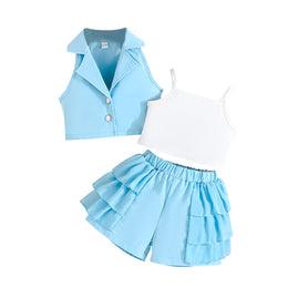 Girls Solid Sleeveless Clothing Set