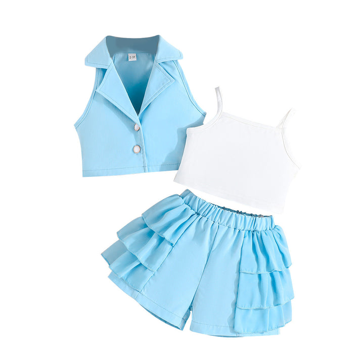 Girls Solid Sleeveless Clothing Set