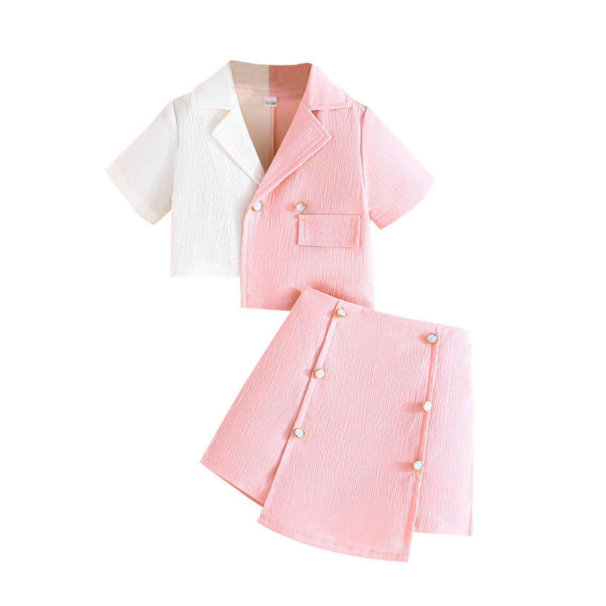Girls Colourblocked Shawl Collar Coat with Skirt
