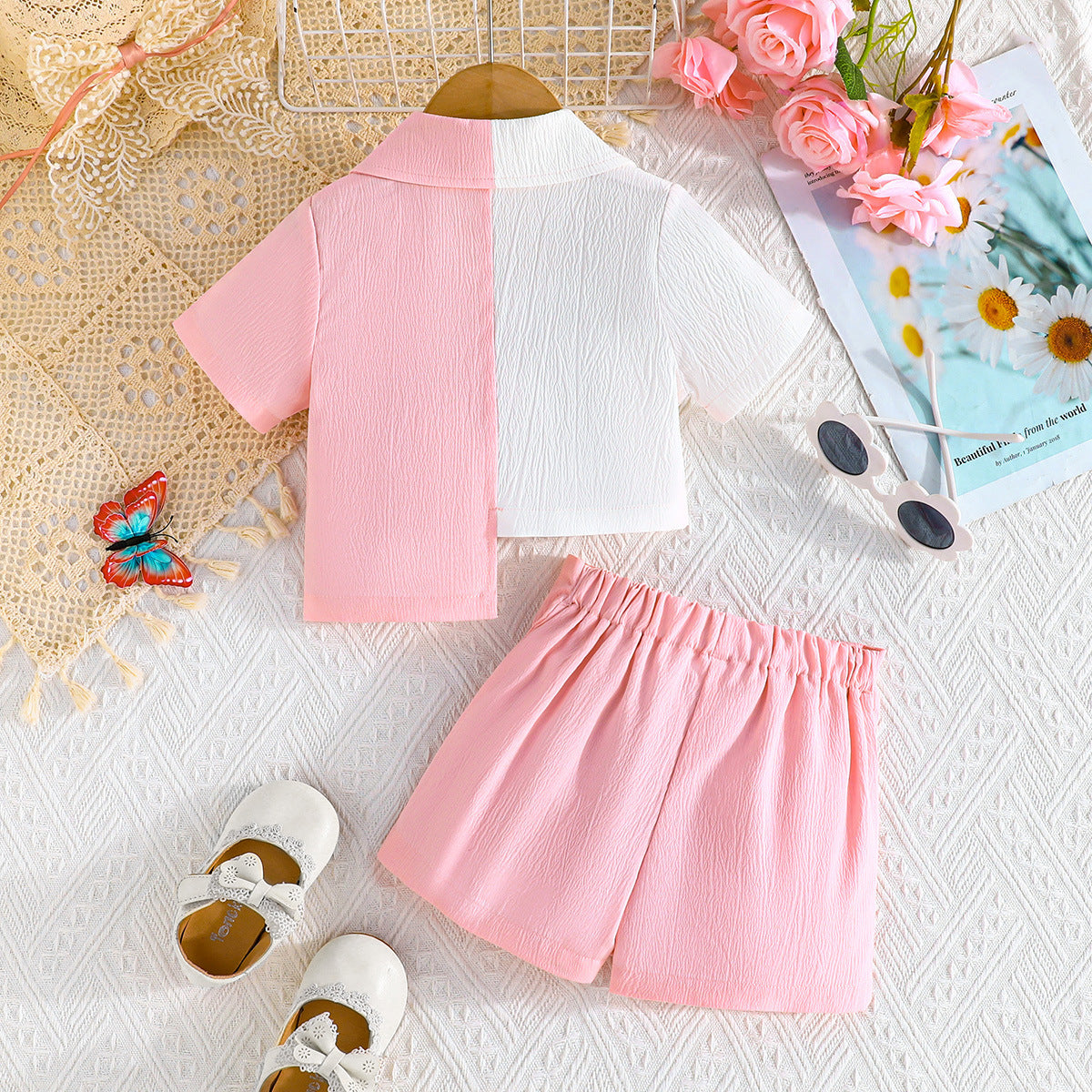 Girls Colourblocked Shawl Collar Coat with Skirt