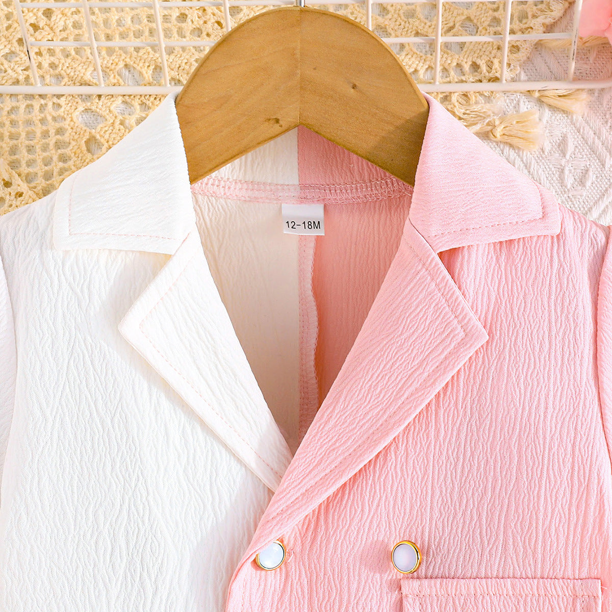 Girls Colourblocked Shawl Collar Coat with Skirt