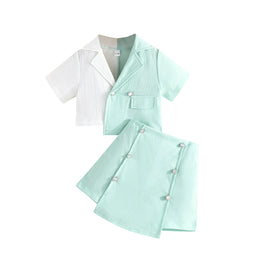 Girls Colourblocked Coat with Skirt