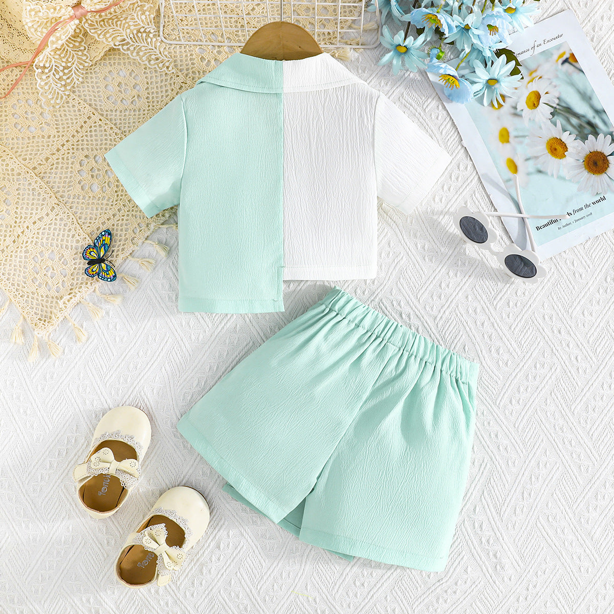 Girls Colourblocked Coat with Skirt