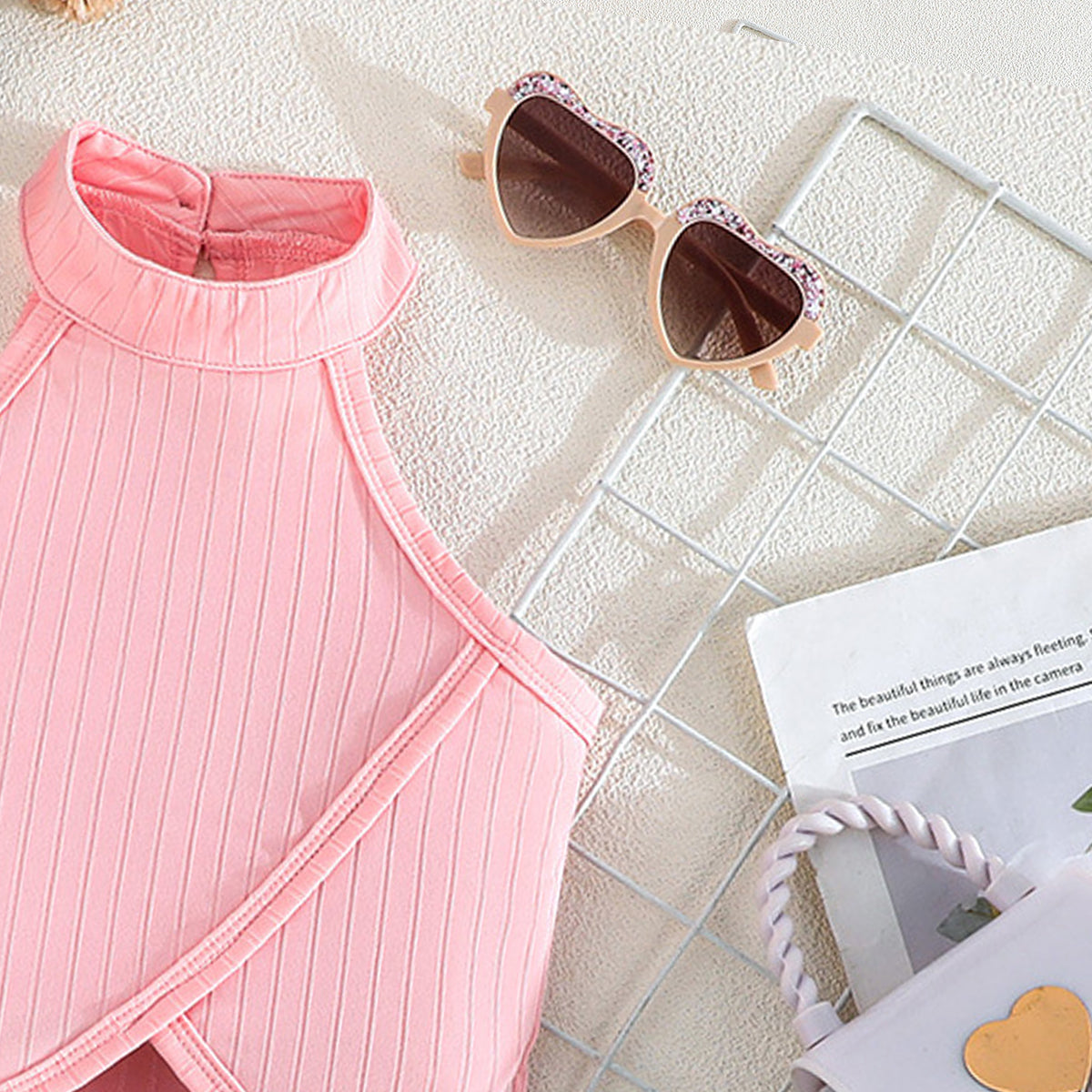 Girls Striped High Neck Top with Shorts