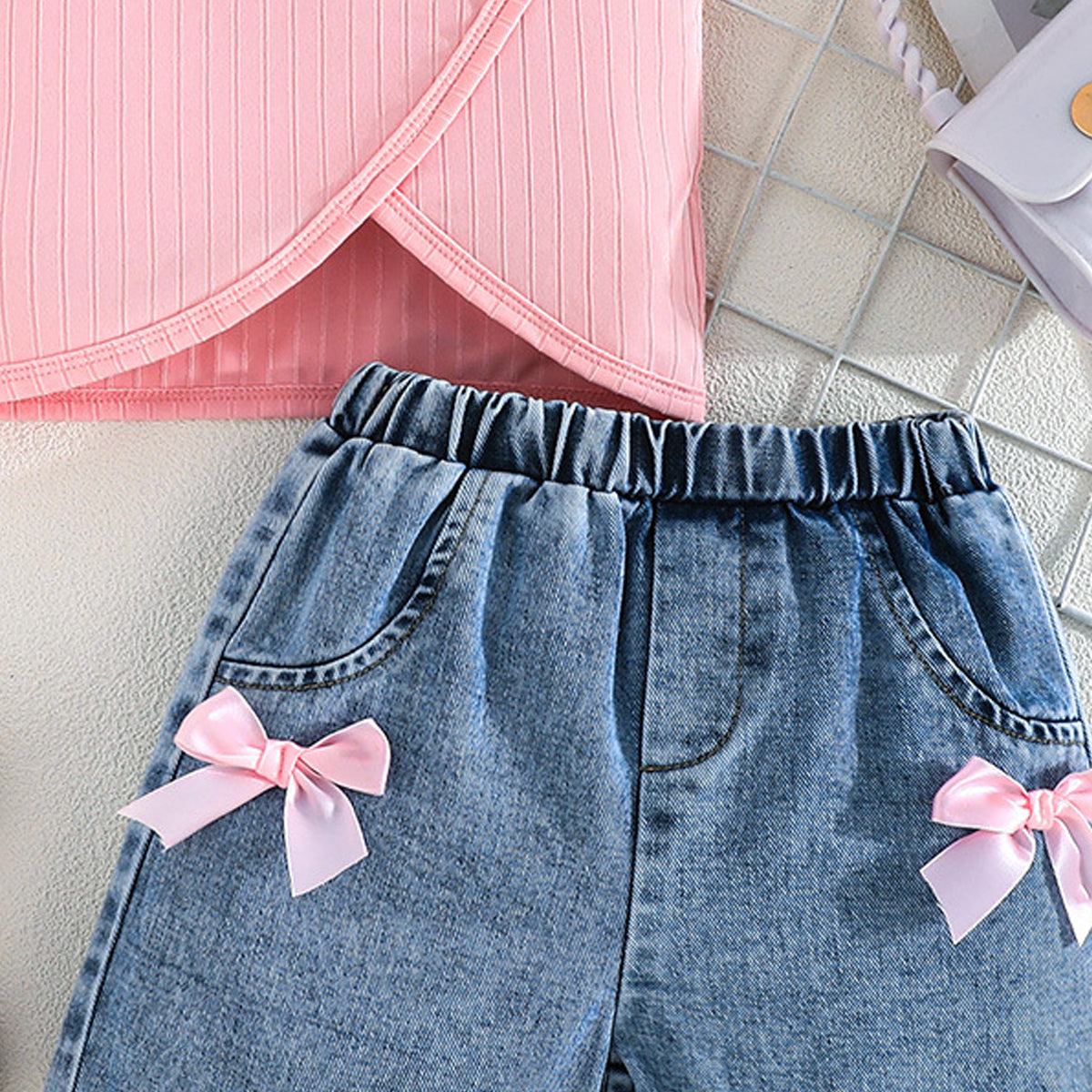Girls Striped High Neck Top with Shorts