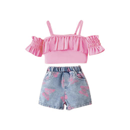 Girls Shoulder Straps Top With Shorts