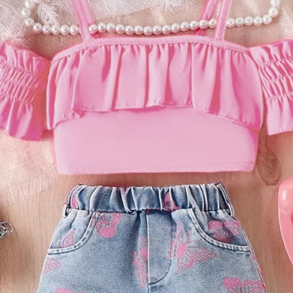 Girls Shoulder Straps Top With Shorts
