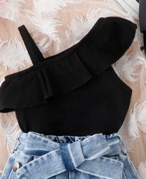 Girls One Shoulder Straps Top With Shorts