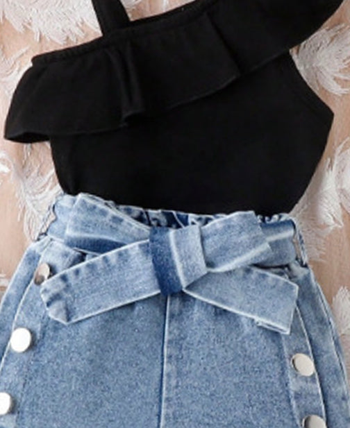 Girls One Shoulder Straps Top With Shorts
