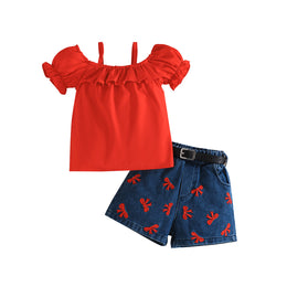 Girls Shoulder Straps Top With Shorts