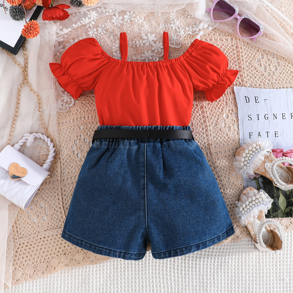Girls Shoulder Straps Top With Shorts