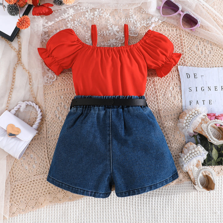 Girls Shoulder Straps Top With Shorts