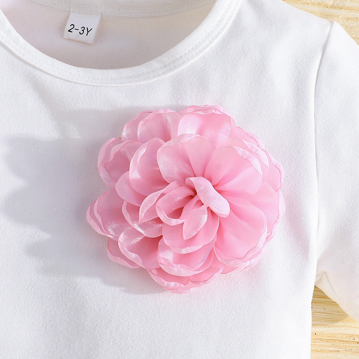 Girls Flower Embellished T-shirt With Trousers & Coat