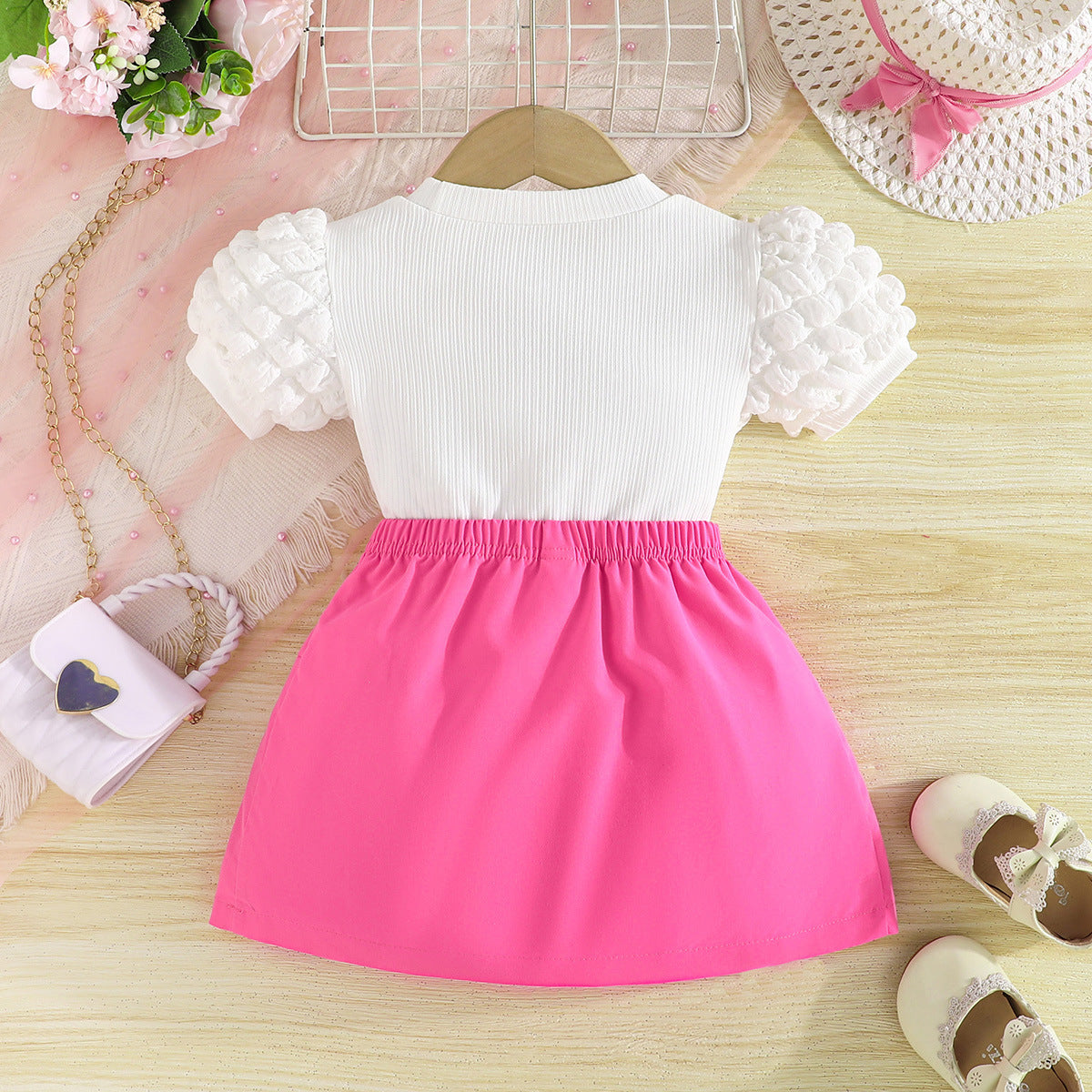 Girls Round Neck Top with Skirt