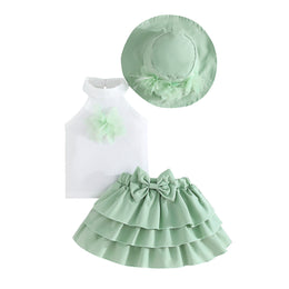 Girls Embellished Sleeveless Top With Skirt