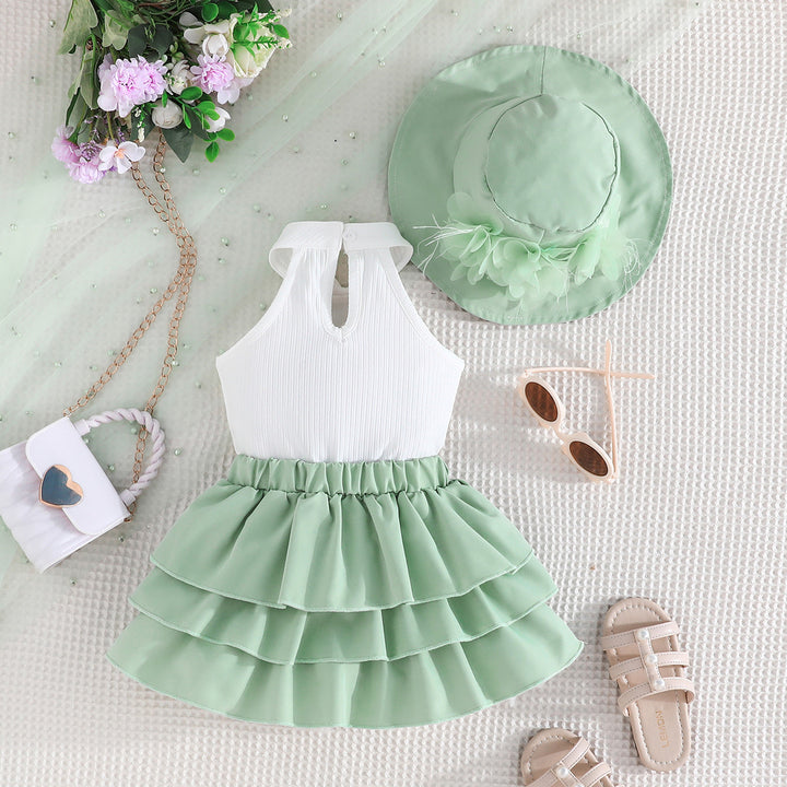 Girls Embellished Sleeveless Top With Skirt