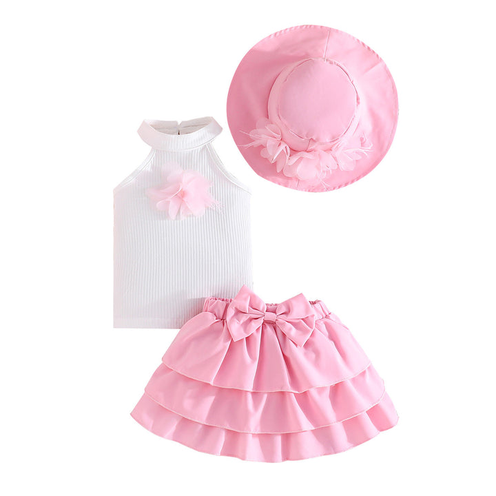 Girls Embellished Sleeveless Top With Skirt
