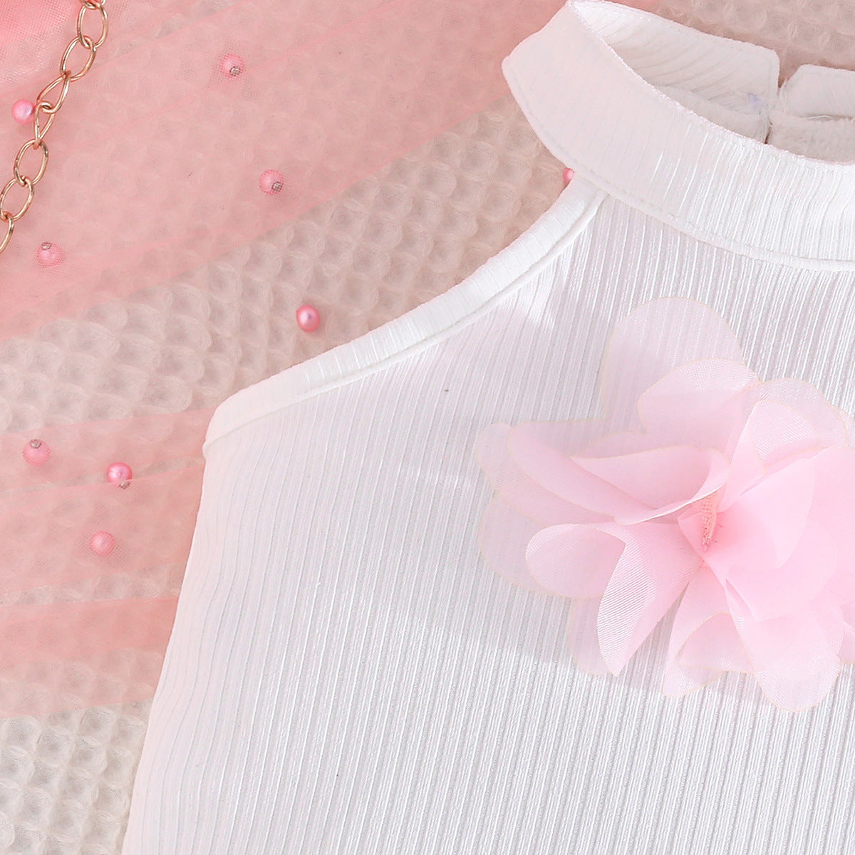 Girls Embellished Sleeveless Top With Skirt